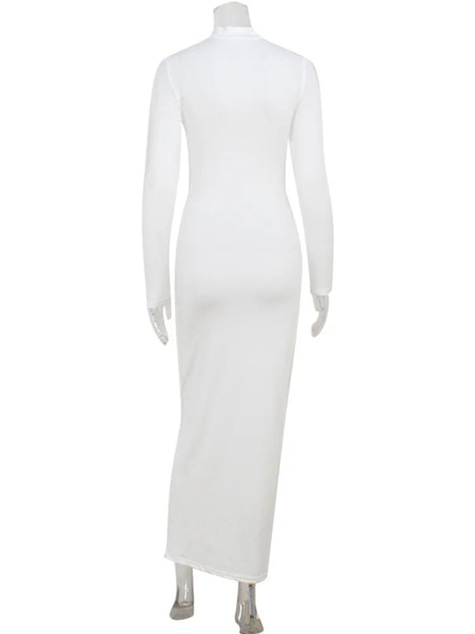 Ladies classic Dresses. Hollow Out Turtleneck Regular Long Sleeve Sheath Bodycon. - WAREHOUSE SHOP