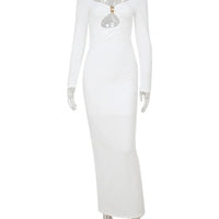 Ladies classic Dresses. Hollow Out Turtleneck Regular Long Sleeve Sheath Bodycon. - WAREHOUSE SHOP