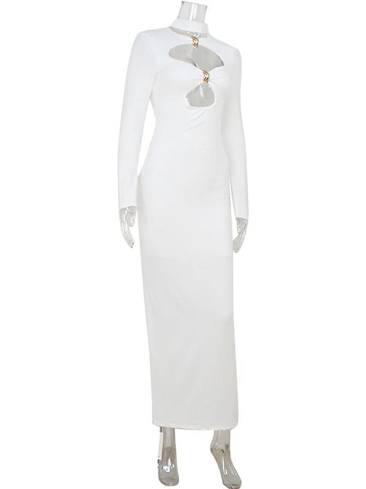 Ladies classic Dresses. Hollow Out Turtleneck Regular Long Sleeve Sheath Bodycon. - WAREHOUSE SHOP