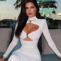 Ladies classic Dresses. Hollow Out Turtleneck Regular Long Sleeve Sheath Bodycon. - WAREHOUSE SHOP