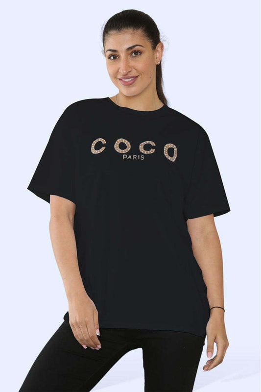 Ladies Coco Paris Printed Short Sleeve T-Shirt Top - WAREHOUSE SHOP