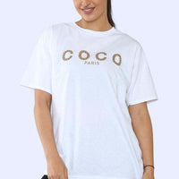 Ladies Coco Paris Printed Short Sleeve T-Shirt Top - WAREHOUSE SHOP