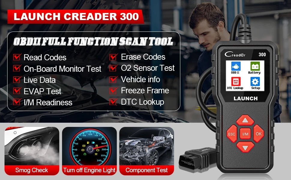 LAUNCH X431 CR300 OBD2 SCANNER CAN Auto Code Reader Diagnostic Tools I/M Engine Battery Tester Lifetime Free Update - WAREHOUSE SHOP
