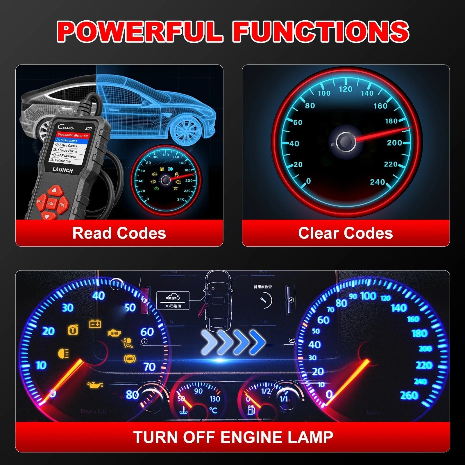 LAUNCH X431 CR300 OBD2 SCANNER CAN Auto Code Reader Diagnostic Tools I/M Engine Battery Tester Lifetime Free Update - WAREHOUSE SHOP