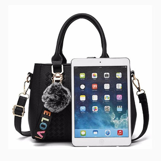 Leather embroidery messenger bag with stylish design, spacious handbag, and chic hair ball detail – perfect everyday sac à main. - WAREHOUSE SHOP