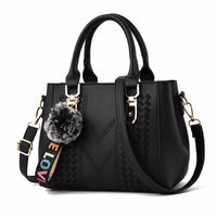 Leather embroidery messenger bag with stylish design, spacious handbag, and chic hair ball detail – perfect everyday sac à main. - WAREHOUSE SHOP