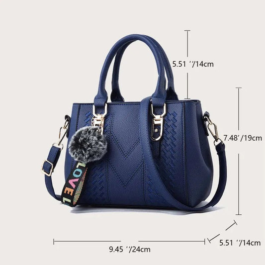 Leather embroidery messenger bag with stylish design, spacious handbag, and chic hair ball detail – perfect everyday sac à main. - WAREHOUSE SHOP