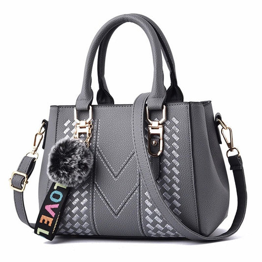Leather embroidery messenger bag with stylish design, spacious handbag, and chic hair ball detail – perfect everyday sac à main. - WAREHOUSE SHOP