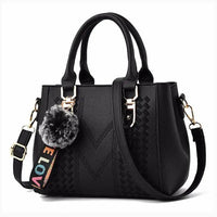Leather embroidery messenger bag with stylish design, spacious handbag, and chic hair ball detail – perfect everyday sac à main. - WAREHOUSE SHOP