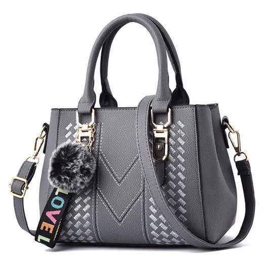 Leather embroidery messenger bag with stylish design, spacious handbag, and chic hair ball detail – perfect everyday sac à main. - WAREHOUSE SHOP