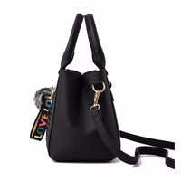 Leather embroidery messenger bag with stylish design, spacious handbag, and chic hair ball detail – perfect everyday sac à main. - WAREHOUSE SHOP