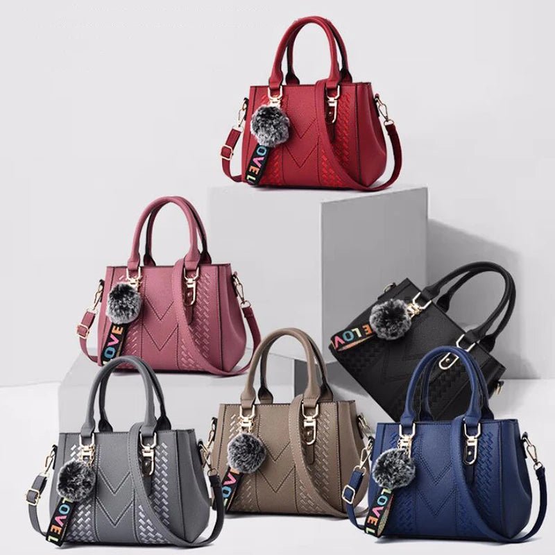 Leather embroidery messenger bag with stylish design, spacious handbag, and chic hair ball detail – perfect everyday sac à main. - WAREHOUSE SHOP
