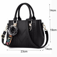 Leather embroidery messenger bag with stylish design, spacious handbag, and chic hair ball detail – perfect everyday sac à main. - WAREHOUSE SHOP