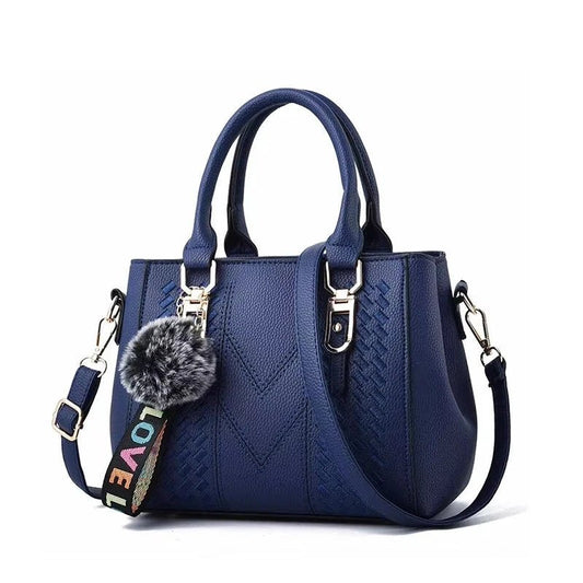 Leather embroidery messenger bag with stylish design, spacious handbag, and chic hair ball detail – perfect everyday sac à main. - WAREHOUSE SHOP