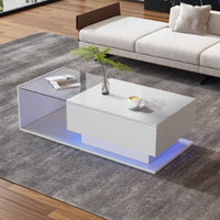 LED Coffee Table, Modern High Gloss Coffee Table, Center Table With Glass, Modern Coffee Table For Living Room With Drawer White - WAREHOUSE SHOP