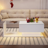 LED Coffee Table, Modern High Gloss Coffee Table, Center Table With Glass, Modern Coffee Table For Living Room With Drawer White - WAREHOUSE SHOP