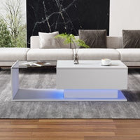 LED Coffee Table, Modern High Gloss Coffee Table, Center Table With Glass, Modern Coffee Table For Living Room With Drawer White - WAREHOUSE SHOP