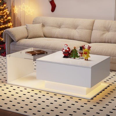LED Coffee Table, Modern High Gloss Coffee Table, Center Table With Glass, Modern Coffee Table For Living Room With Drawer White - WAREHOUSE SHOP