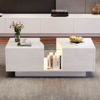 Led Coffee Table With 2 Drawer Storage, High Gloss Coffee Table For Living Room Unique Shape Centre Table With 16 - Color Led Lights,End Table For Home Office Furniture, White - WAREHOUSE SHOP