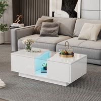 Led Coffee Table With 2 Drawer Storage, High Gloss Coffee Table For Living Room Unique Shape Centre Table With 16 - Color Led Lights,End Table For Home Office Furniture, White - WAREHOUSE SHOP