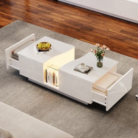 Led Coffee Table With 2 Drawer Storage, High Gloss Coffee Table For Living Room Unique Shape Centre Table With 16 - Color Led Lights,End Table For Home Office Furniture, White - WAREHOUSE SHOP
