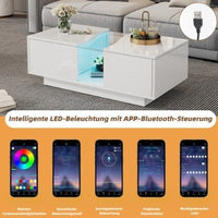 Led Coffee Table With 2 Drawer Storage, High Gloss Coffee Table For Living Room Unique Shape Centre Table With 16 - Color Led Lights,End Table For Home Office Furniture, White - WAREHOUSE SHOP