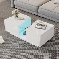 Led Coffee Table With 2 Drawer Storage, High Gloss Coffee Table For Living Room Unique Shape Centre Table With 16 - Color Led Lights,End Table For Home Office Furniture, White - WAREHOUSE SHOP