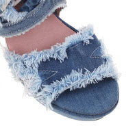 LeShion Of Chanmeb Women Denim Sandals High Heels Platform Tassel Fringe Jean Gladiator Sandals Ladies Mesh Net Summer Boots New - WAREHOUSE SHOP