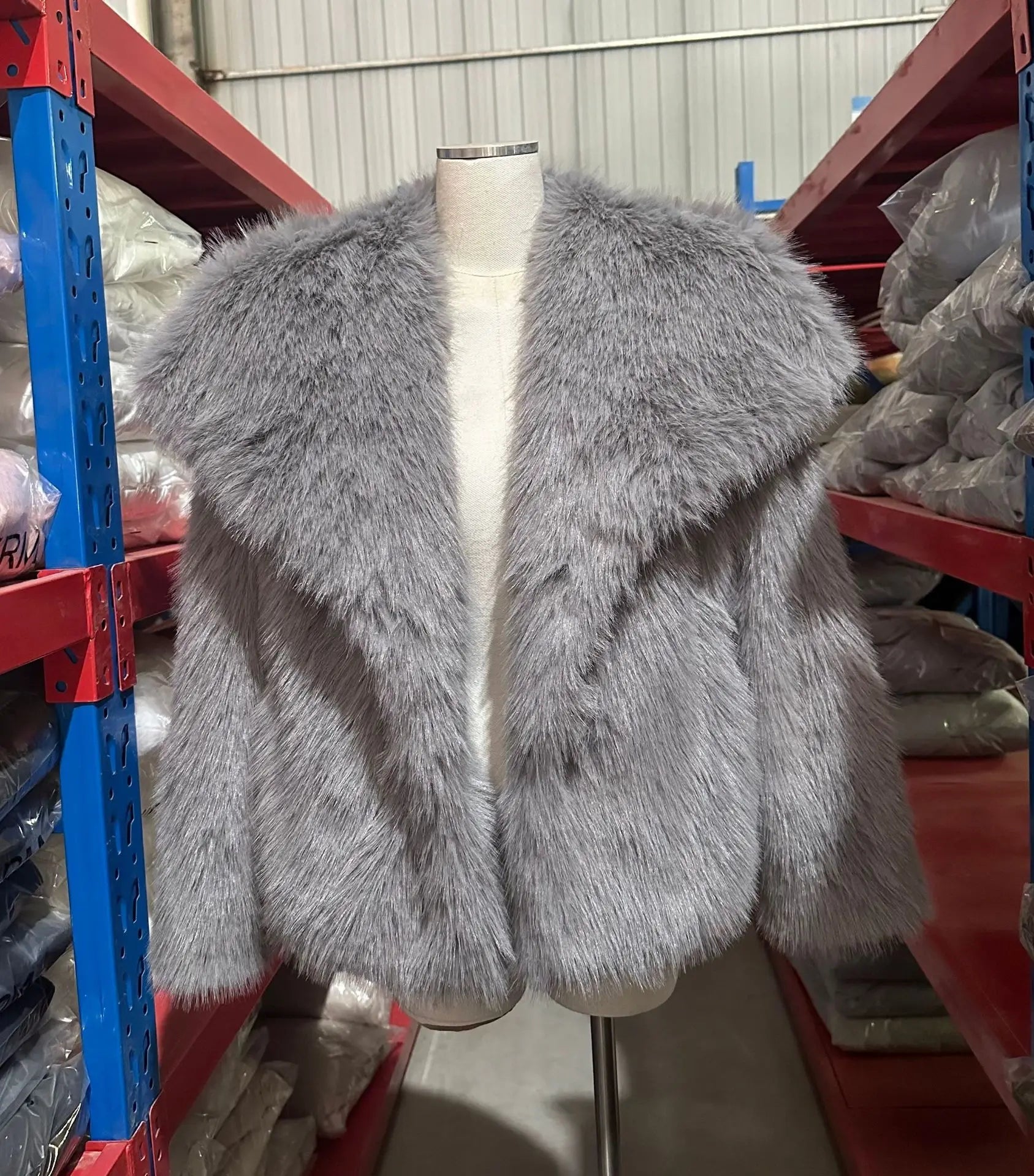 Luxury Faux Fur Jacket. Women's Loose Long - sleeved Coat Toka Fox Fur - WAREHOUSE SHOP