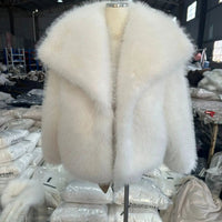 Luxury Faux Fur Jacket. Women's Loose Long - sleeved Coat Toka Fox Fur - WAREHOUSE SHOP