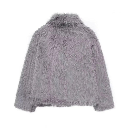 Luxury Faux Fur Jacket. Women's Loose Long - sleeved Coat Toka Fox Fur - WAREHOUSE SHOP