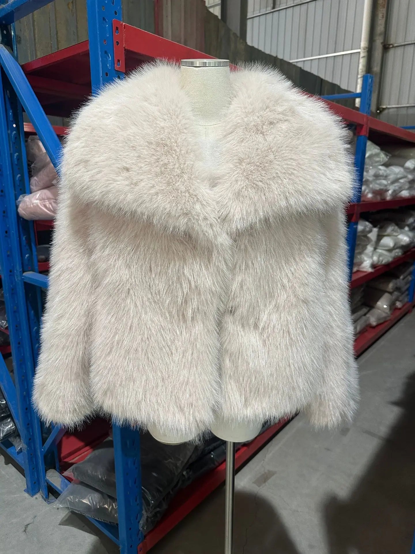 Luxury Faux Fur Jacket. Women's Loose Long - sleeved Coat Toka Fox Fur - WAREHOUSE SHOP