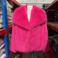 Luxury Faux Fur Jacket. Women's Loose Long - sleeved Coat Toka Fox Fur - WAREHOUSE SHOP