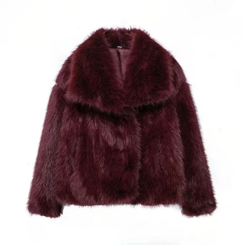 Luxury Faux Fur Jacket. Women's Loose Long - sleeved Coat Toka Fox Fur - WAREHOUSE SHOP