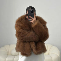 Luxury Faux Fur Jacket. Women's Loose Long - sleeved Coat Toka Fox Fur - WAREHOUSE SHOP