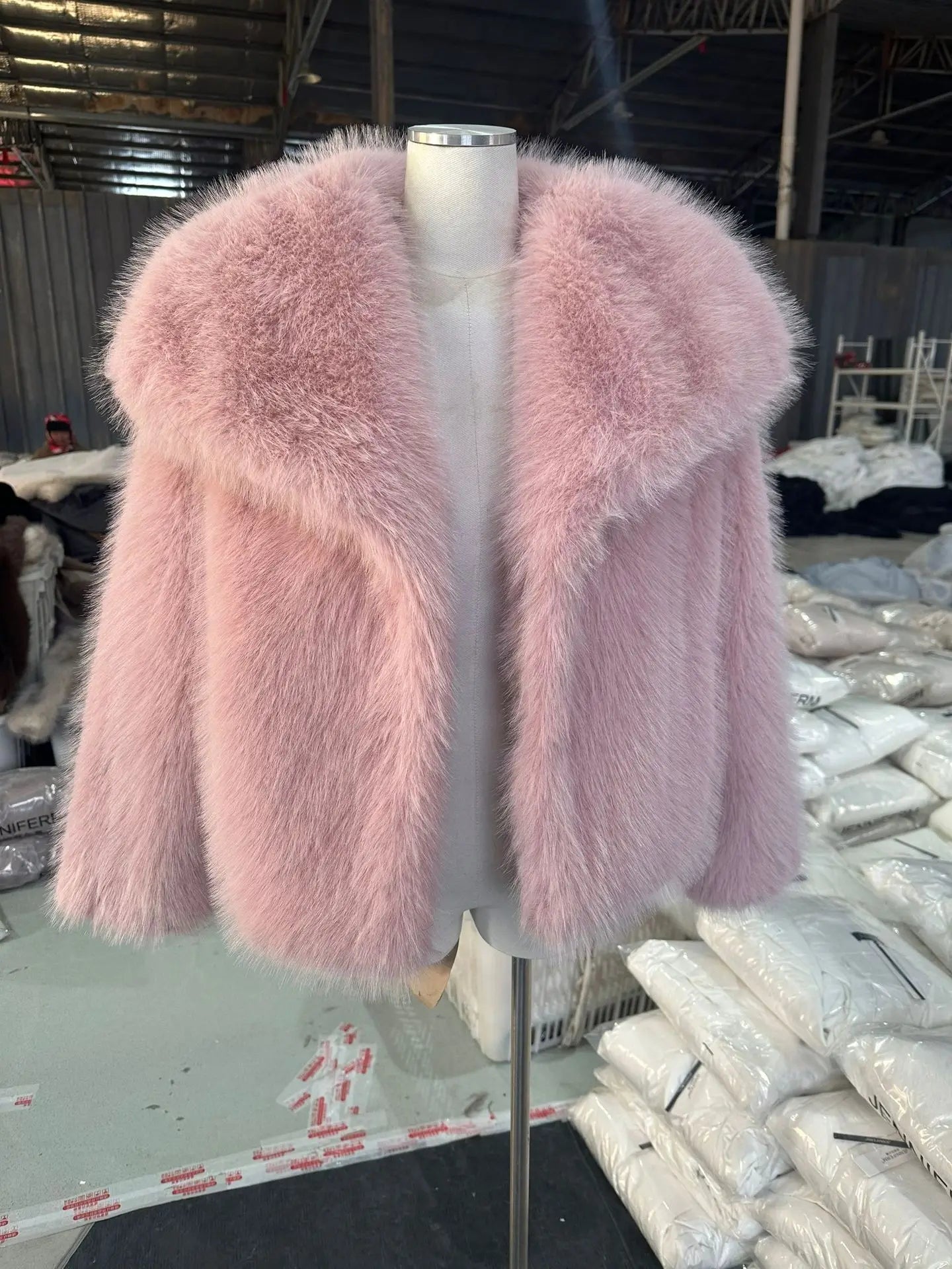 Luxury Faux Fur Jacket. Women's Loose Long - sleeved Coat Toka Fox Fur - WAREHOUSE SHOP