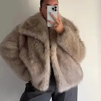 Luxury Faux Fur Jacket. Women's Loose Long - sleeved Coat Toka Fox Fur - WAREHOUSE SHOP