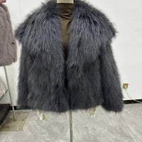 Luxury Faux Fur Jacket. Women's Loose Long - sleeved Coat Toka Fox Fur - WAREHOUSE SHOP