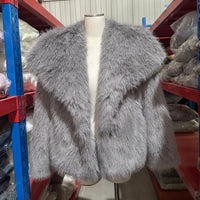 Luxury Faux Fur Jacket. Women's Loose Long - sleeved Coat Toka Fox Fur - WAREHOUSE SHOP