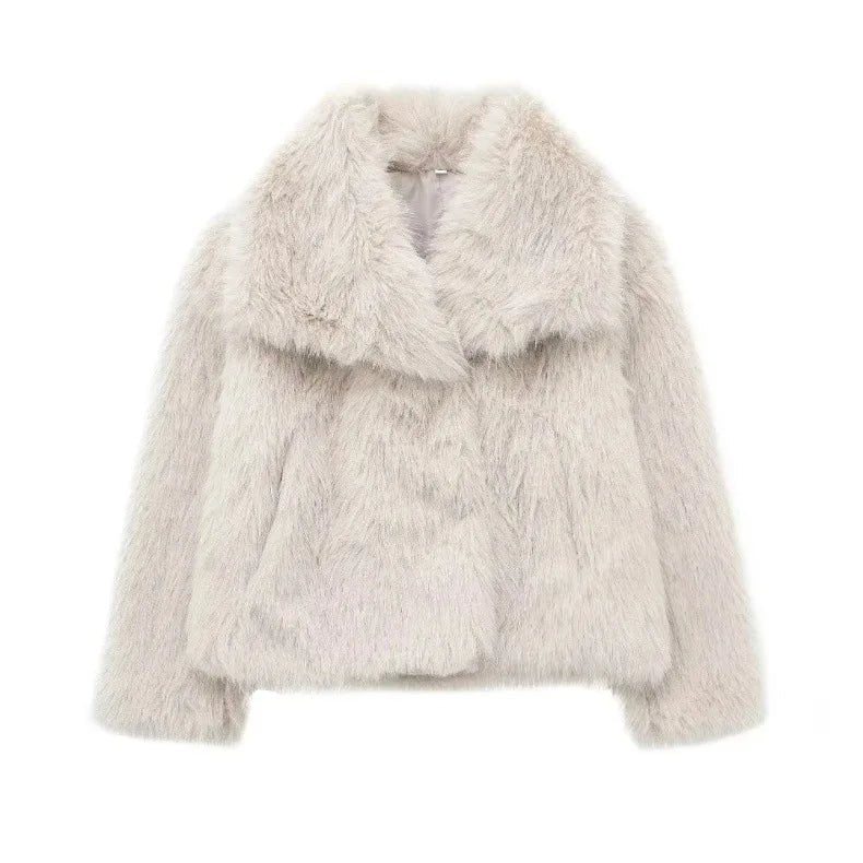 Luxury Faux Fur Jacket. Women's Loose Long - sleeved Coat Toka Fox Fur - WAREHOUSE SHOP