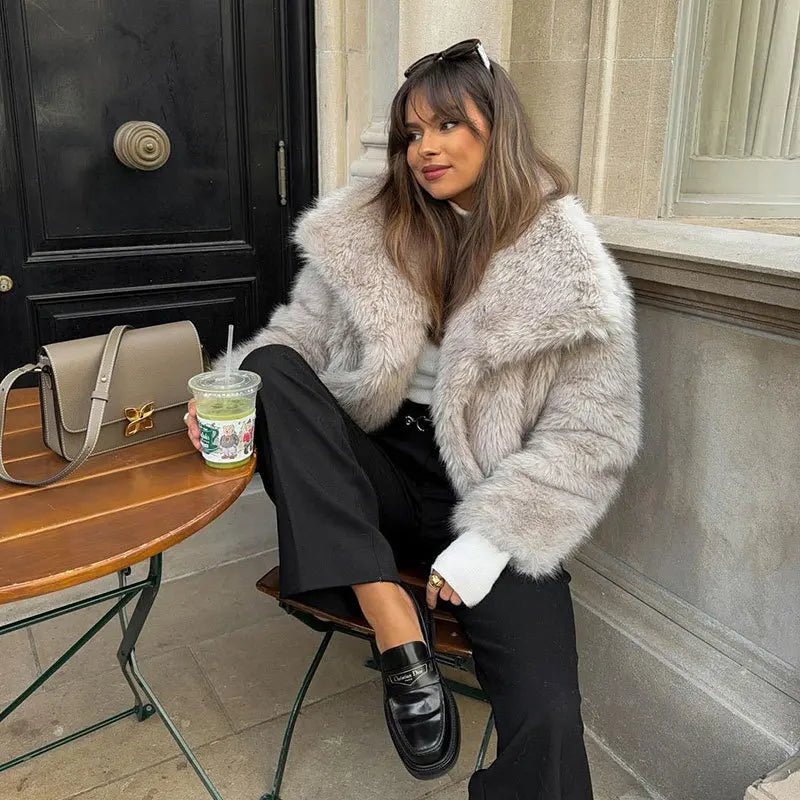 Luxury Faux Fur Jacket. Women's Loose Long - sleeved Coat Toka Fox Fur - WAREHOUSE SHOP