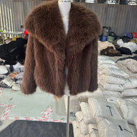Luxury Faux Fur Jacket. Women's Loose Long - sleeved Coat Toka Fox Fur - WAREHOUSE SHOP