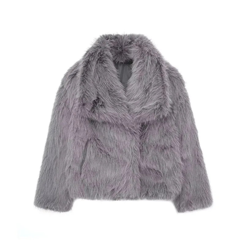 Luxury Faux Fur Jacket. Women's Loose Long - sleeved Coat Toka Fox Fur - WAREHOUSE SHOP