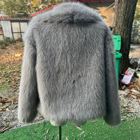 Luxury Faux Fur Jacket. Women's Loose Long - sleeved Coat Toka Fox Fur - WAREHOUSE SHOP