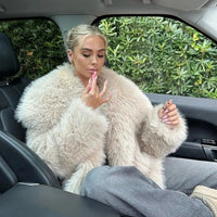 Luxury Faux Fur Jacket. Women's Loose Long - sleeved Coat Toka Fox Fur - WAREHOUSE SHOP