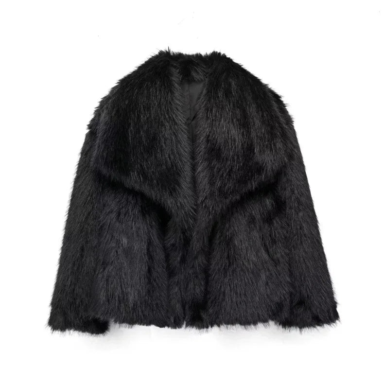 Luxury Faux Fur Jacket. Women's Loose Long - sleeved Coat Toka Fox Fur - WAREHOUSE SHOP