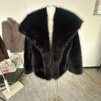 Luxury Faux Fur Jacket. Women's Loose Long - sleeved Coat Toka Fox Fur - WAREHOUSE SHOP