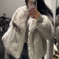 Luxury Faux Fur Jacket. Women's Loose Long - sleeved Coat Toka Fox Fur - WAREHOUSE SHOP