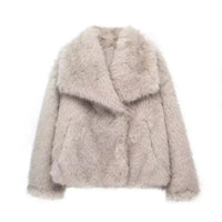 Luxury Faux Fur Jacket. Women's Loose Long - sleeved Coat Toka Fox Fur - WAREHOUSE SHOP