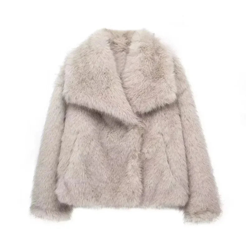 Luxury Faux Fur Jacket. Women's Loose Long - sleeved Coat Toka Fox Fur - WAREHOUSE SHOP